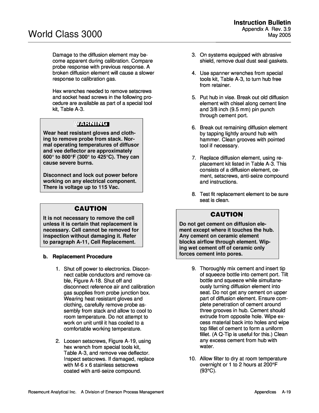 Emerson 3000 instruction manual World Class, Instruction Bulletin, b.Replacement Procedure 