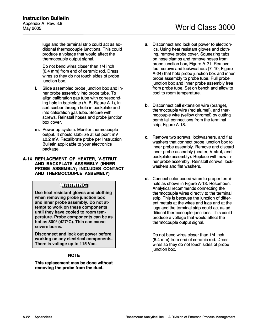 Emerson 3000 instruction manual World Class, Instruction Bulletin, Appendix A Rev. 3.9 May 