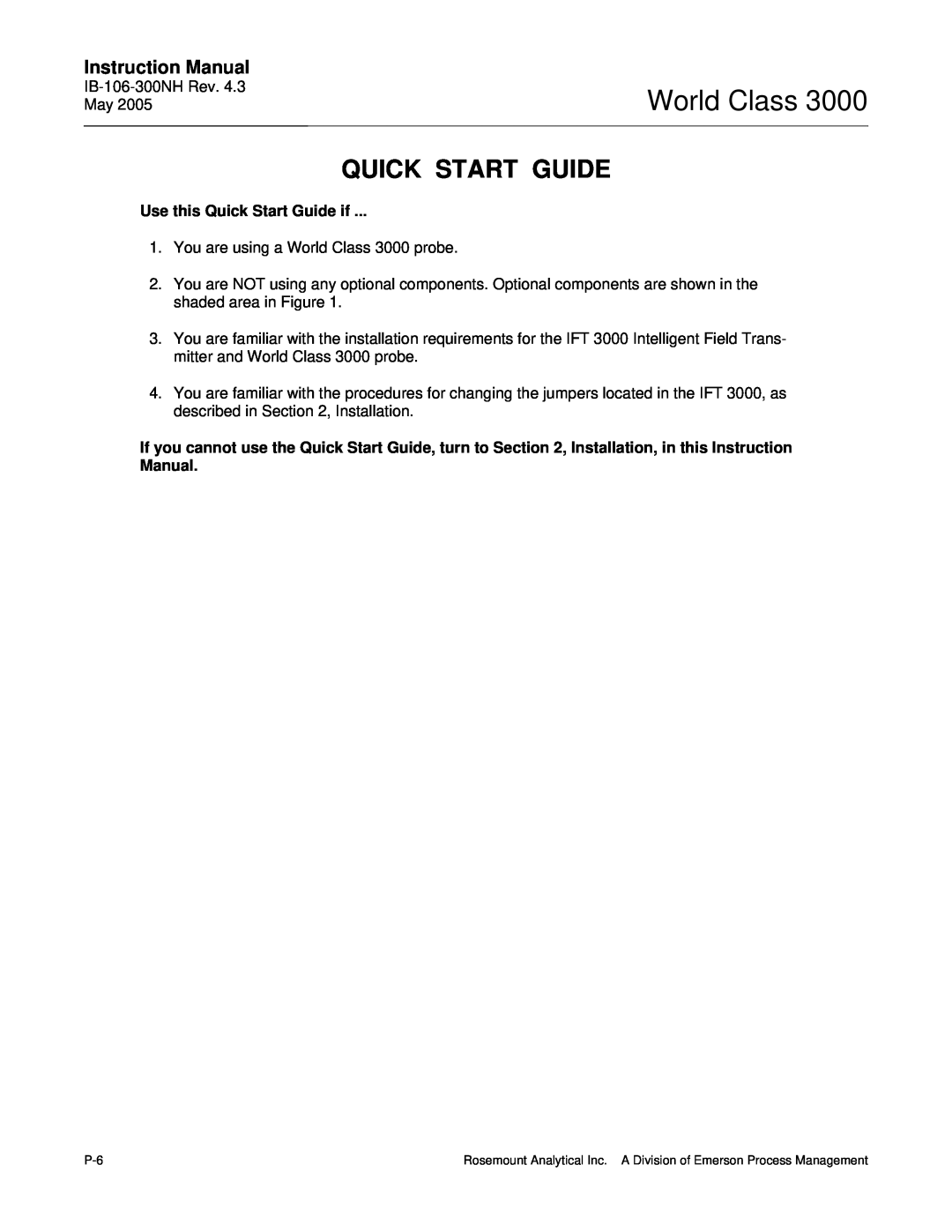Emerson 3000 instruction manual World Class, Instruction Manual, Use this Quick Start Guide if 