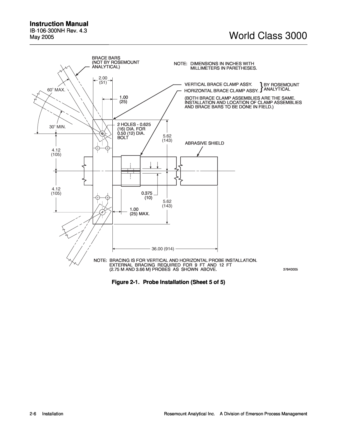 Emerson 3000 instruction manual World Class, Instruction Manual, 1.Probe Installation Sheet 5 of, 2-6Installation 