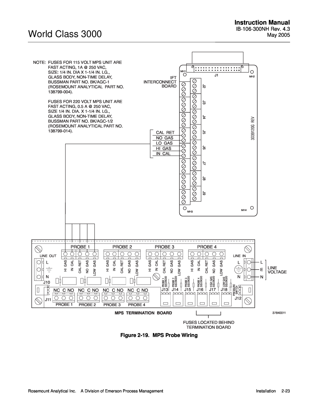 Emerson 3000 instruction manual World Class, Instruction Manual, 19.MPS Probe Wiring, Mps Termination Board 