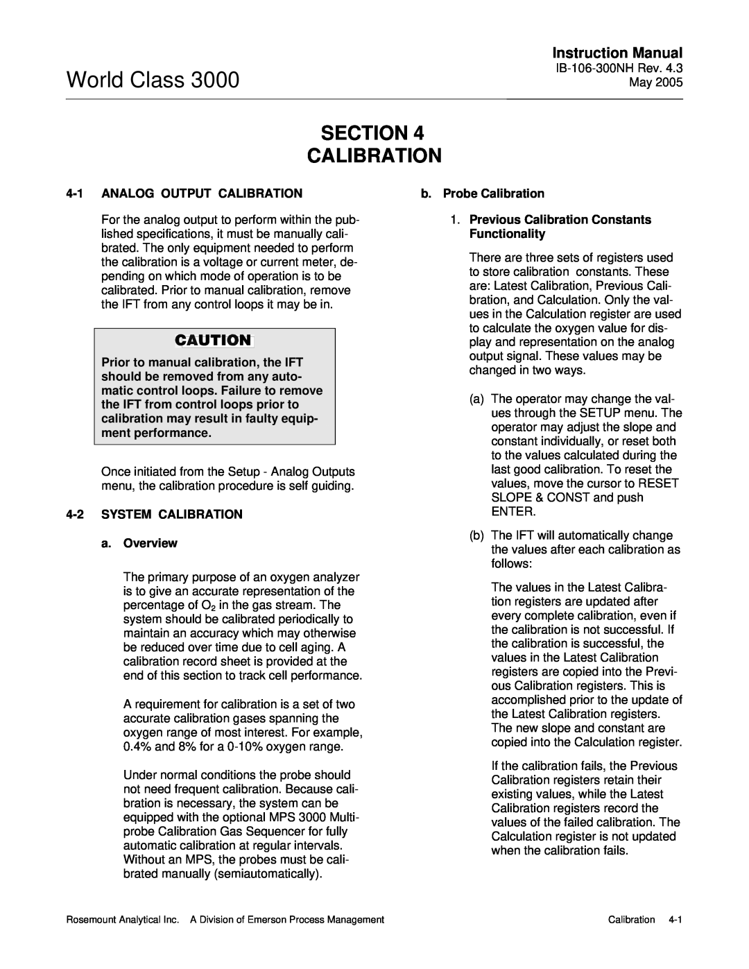 Emerson 3000 Calibration, World Class, Instruction Manual, 4-1ANALOG OUTPUT CALIBRATION, 4-2SYSTEM CALIBRATION a.Overview 
