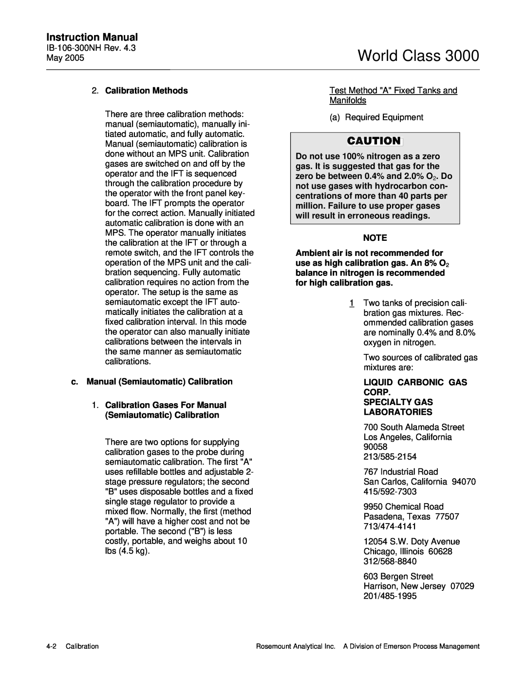 Emerson 3000 instruction manual World Class, Instruction Manual, Calibration Methods, c.Manual Semiautomatic Calibration 