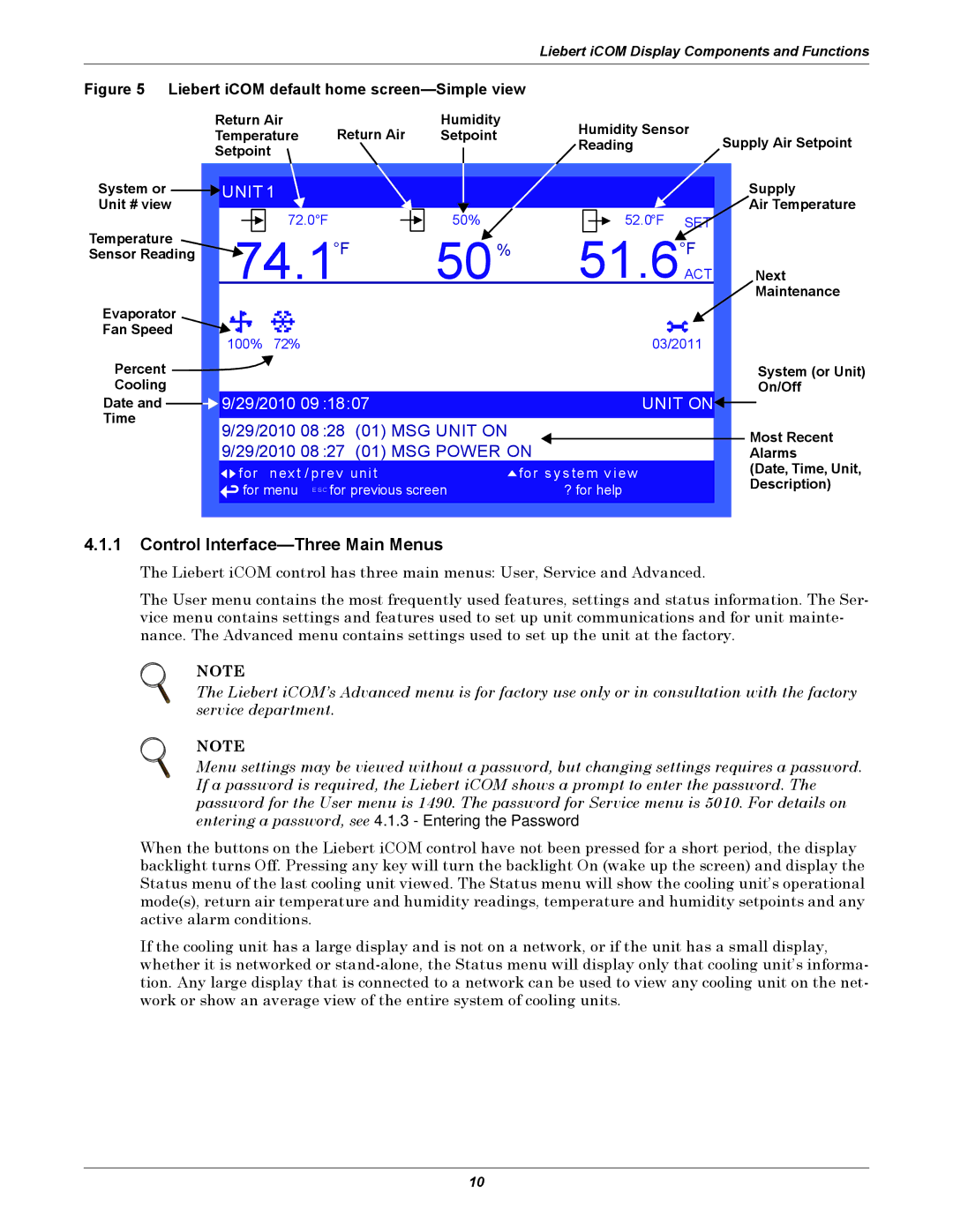 Emerson 3000/ITR manual Control Interface-Three Main Menus, Sensor Reading Next Maintenance Evaporator Fan Speed 