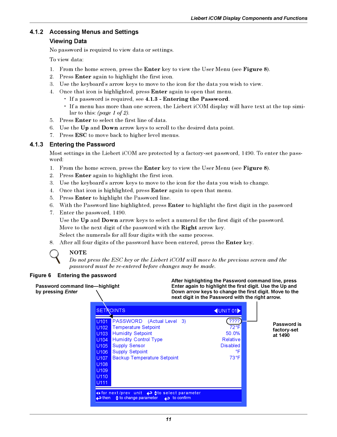 Emerson 3000/ITR manual Accessing Menus and Settings Viewing Data, Entering the Password, Password is factory-set at 