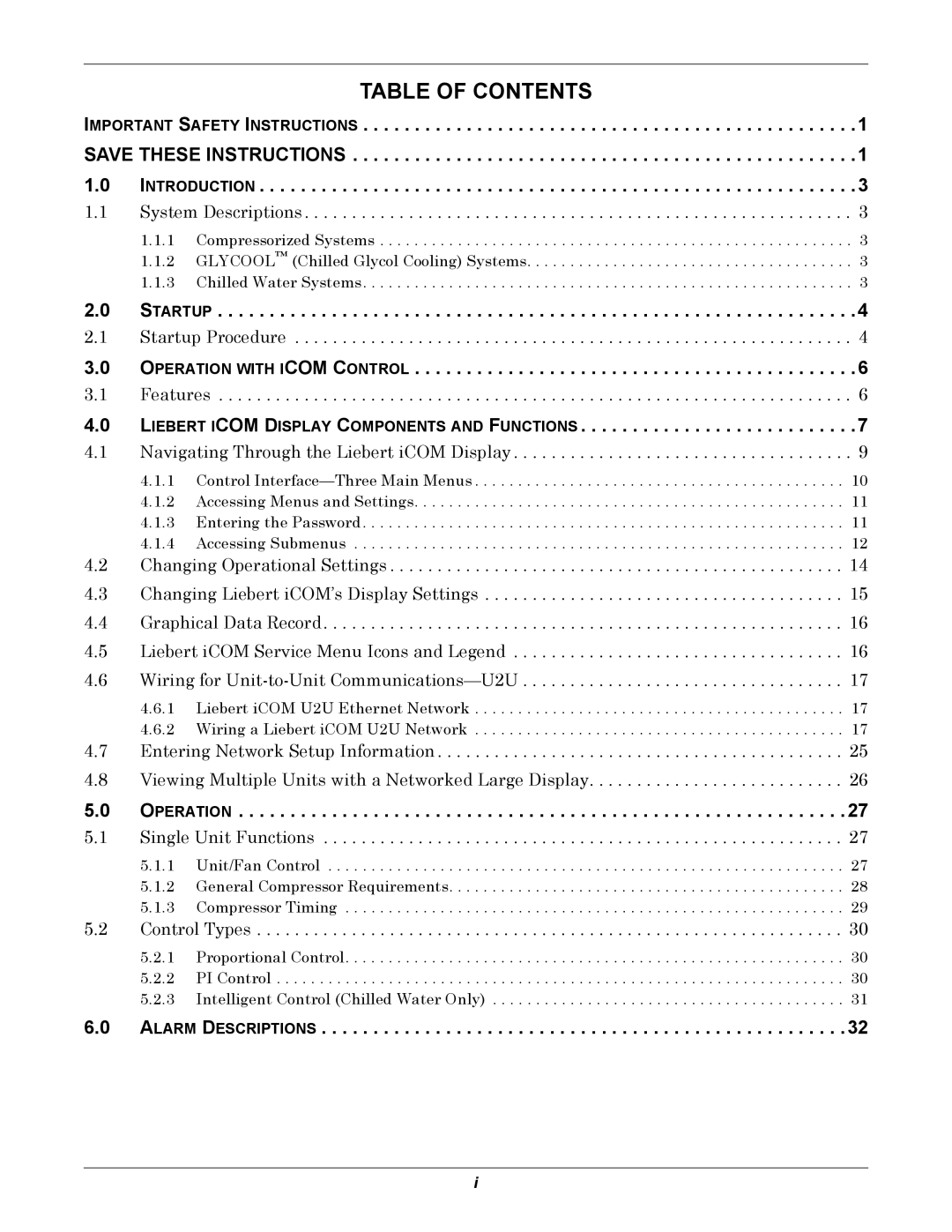 Emerson 3000/ITR manual Table of Contents 