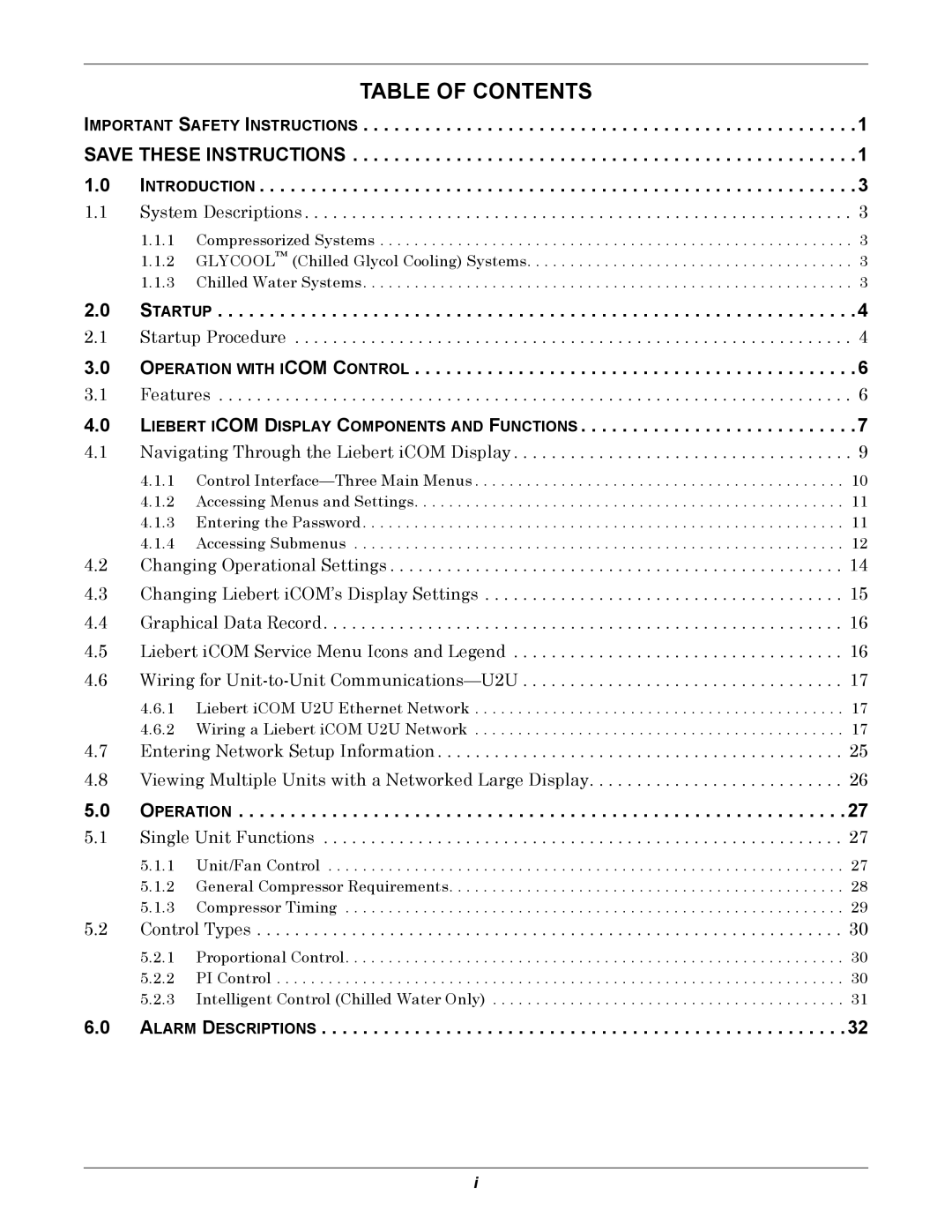 Emerson 3000/ITR manual Table Of Contents 