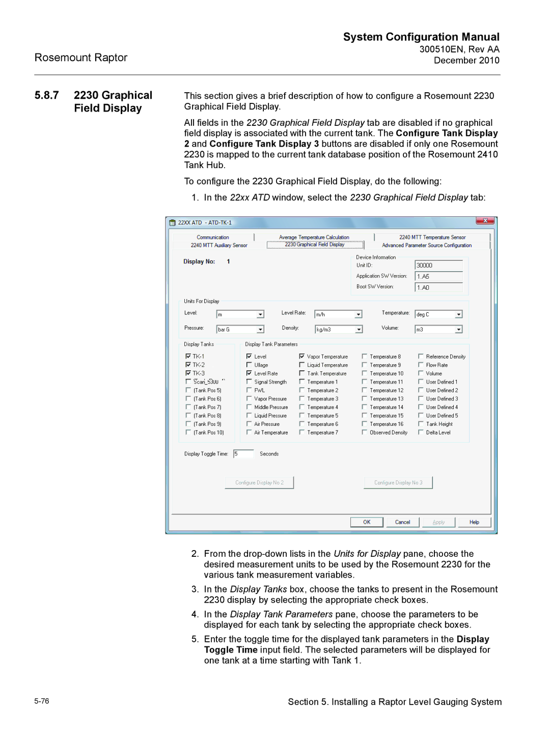 Emerson 300510EN 7 2230 Graphical Field Display, 22xx ATD window, select the 2230 Graphical Field Display tab 