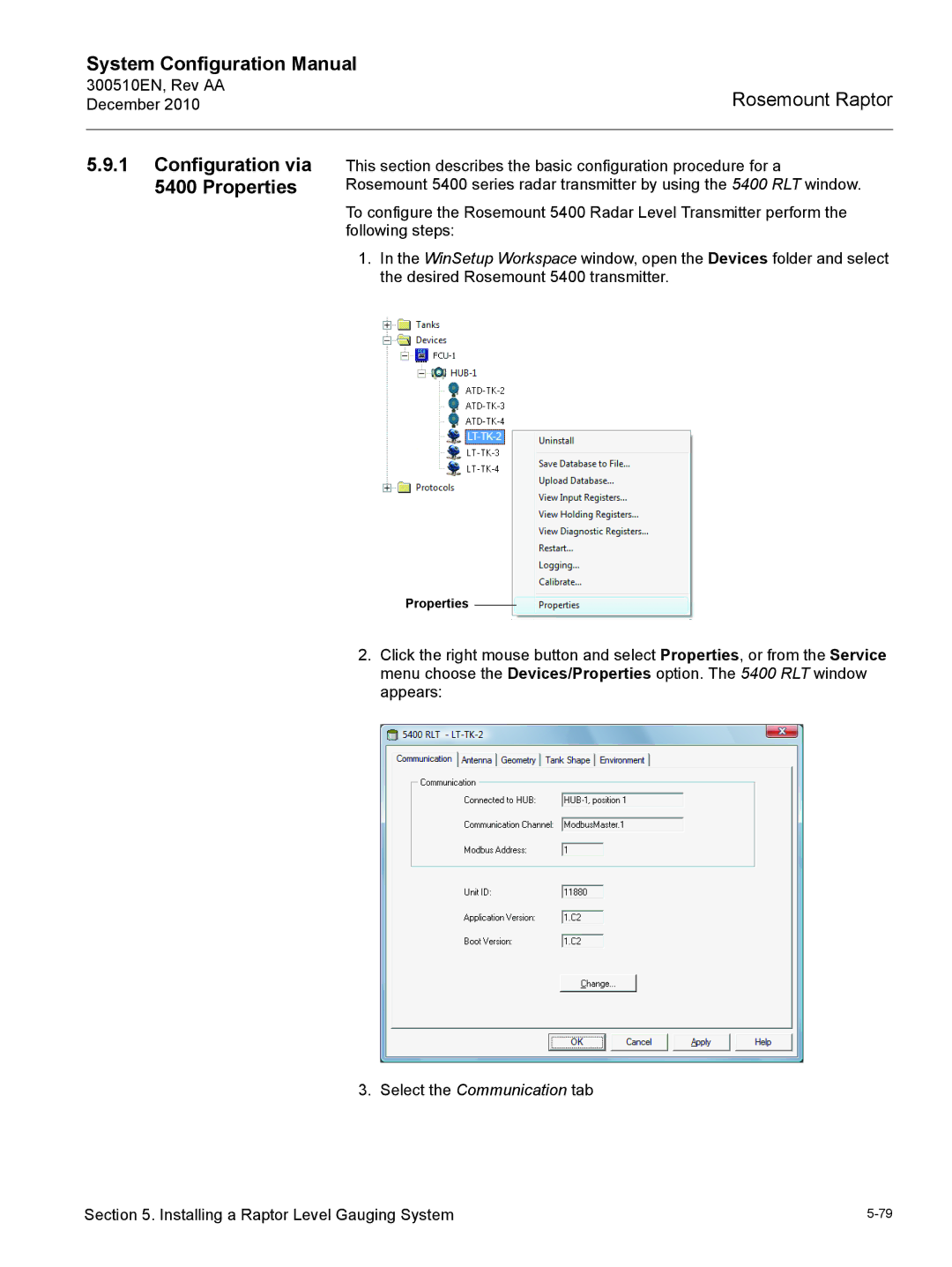 Emerson 300510EN configurationmanual Configuration via 5400 Properties 