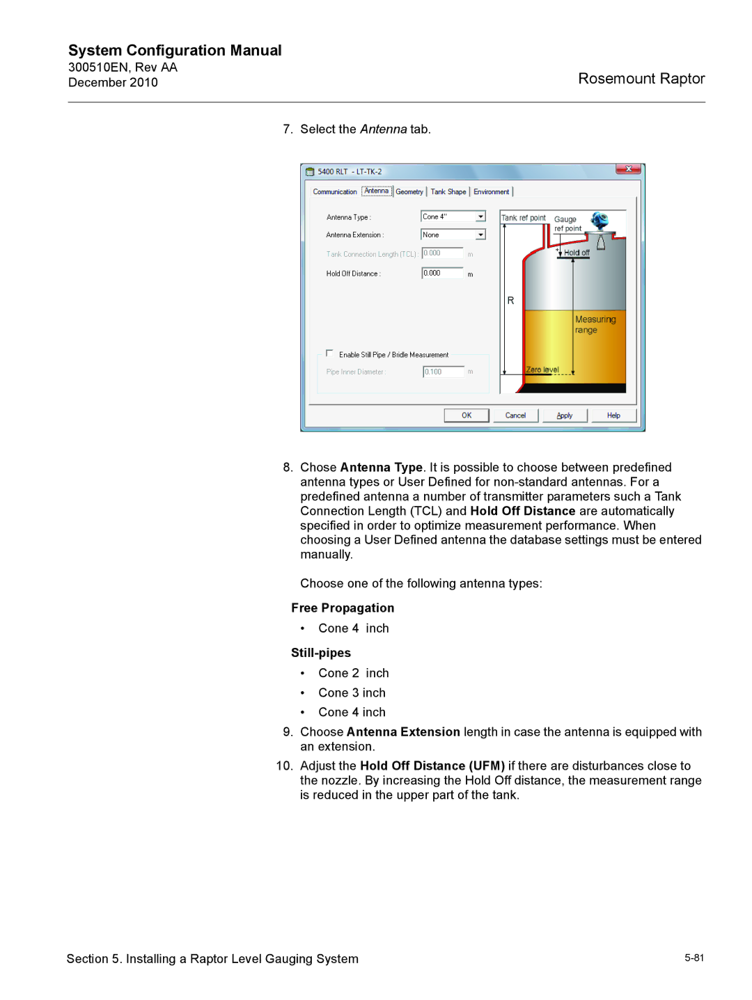 Emerson 300510EN configurationmanual Free Propagation, Still-pipes 