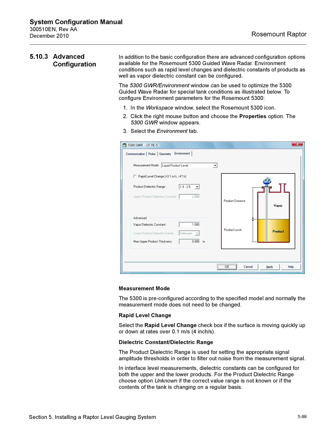 Emerson 300510EN configurationmanual Measurement Mode, Rapid Level Change, Dielectric Constant/Dielectric Range 