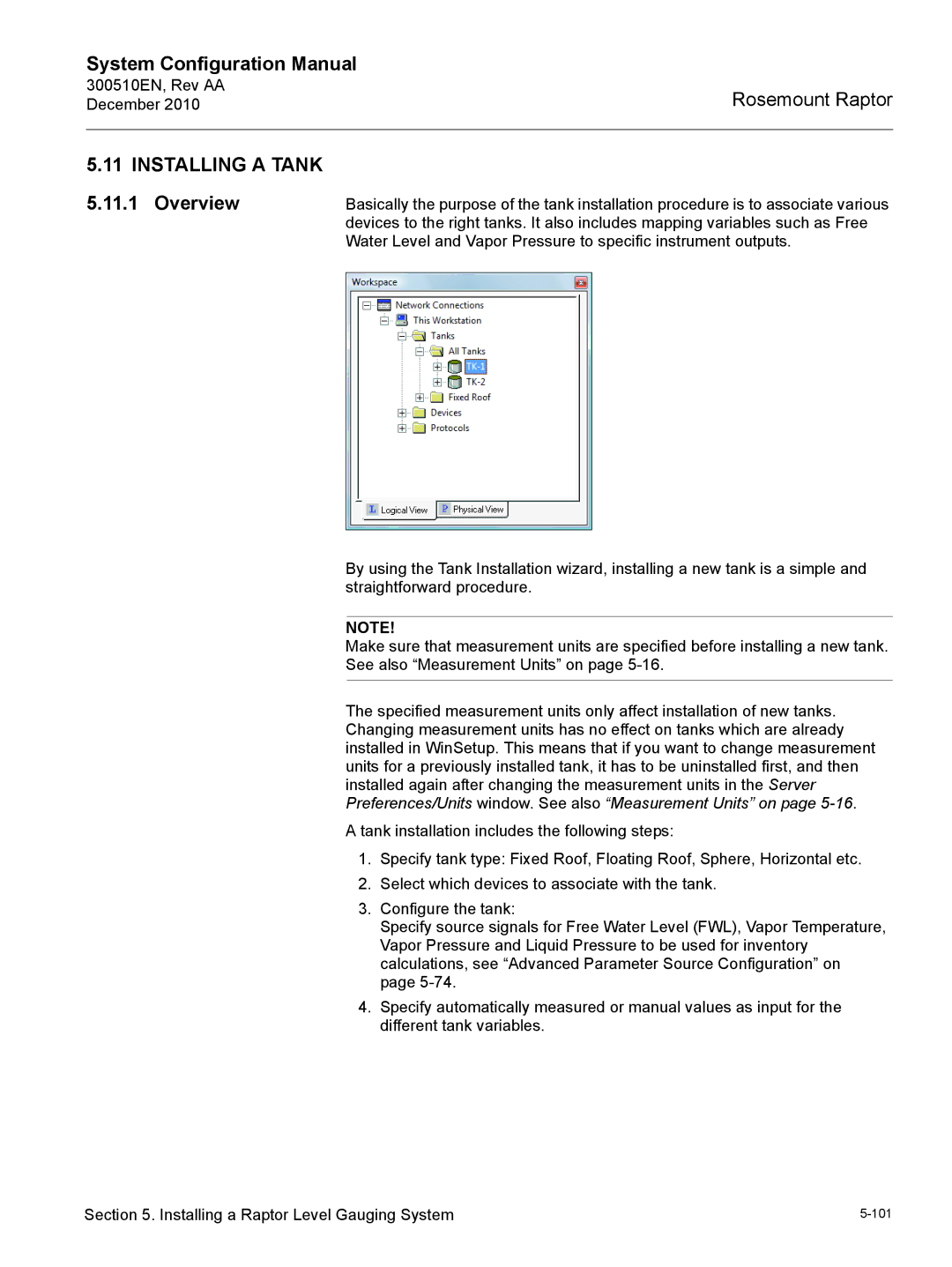 Emerson 300510EN configurationmanual Installing a Tank 5.11.1 Overview 