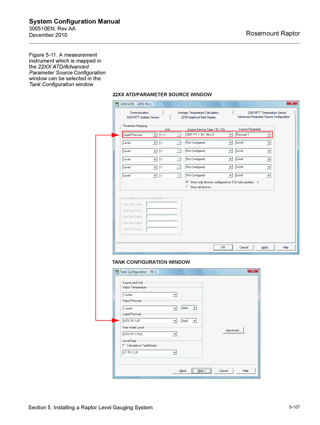 Emerson 300510EN configurationmanual 22XX ATD/PARAMETER Source Window Tank Configuration Window 