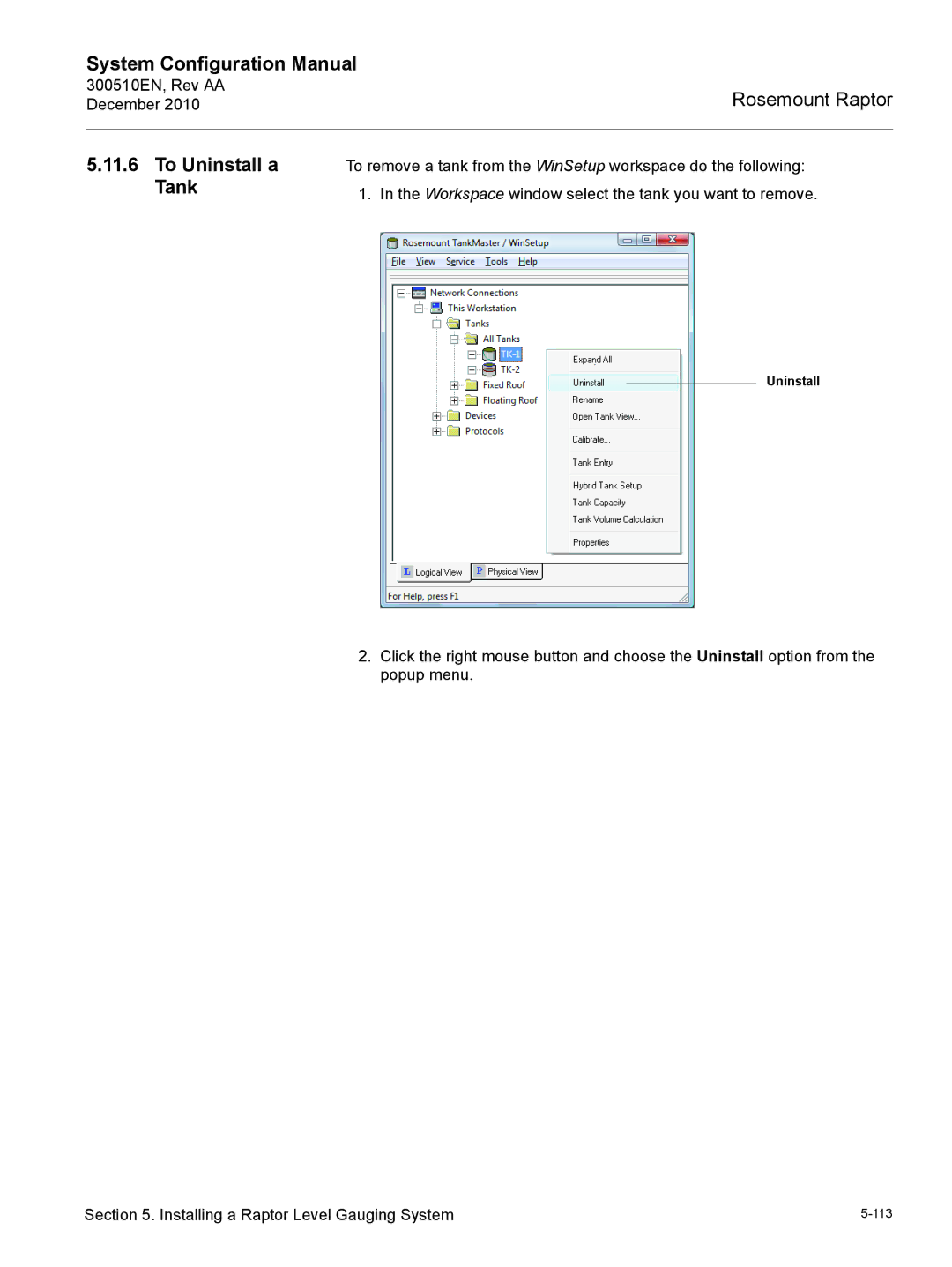 Emerson 300510EN configurationmanual To Uninstall a Tank 