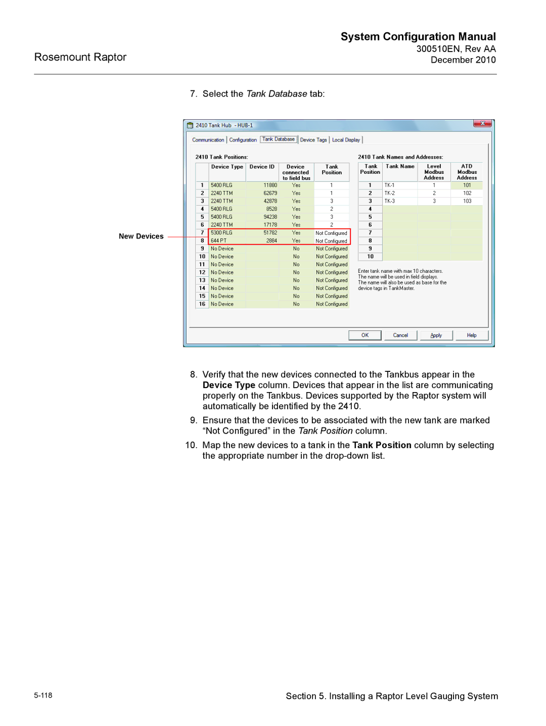 Emerson configurationmanual 300510EN, Rev AA December Select the Tank Database tab 