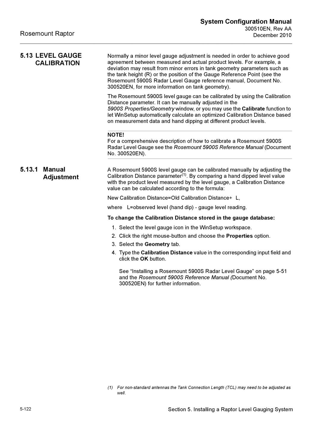 Emerson 300510EN configurationmanual Level Gauge Calibration, Manual Adjustment 