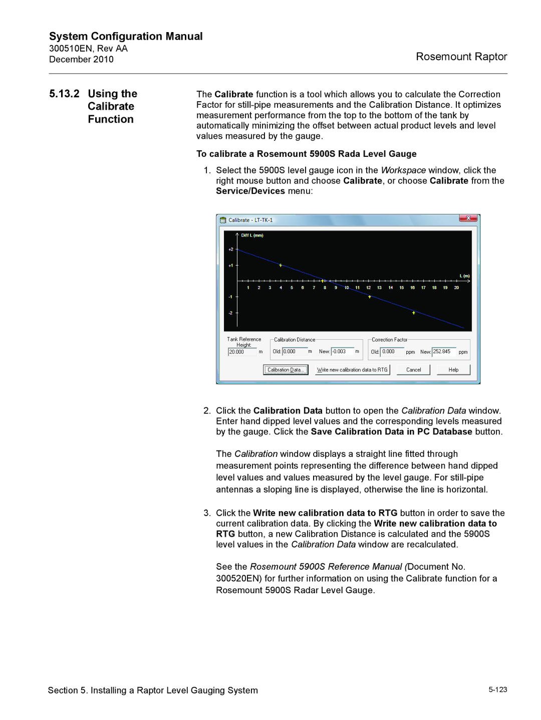 Emerson 300510EN configurationmanual Using the Calibrate Function, To calibrate a Rosemount 5900S Rada Level Gauge 