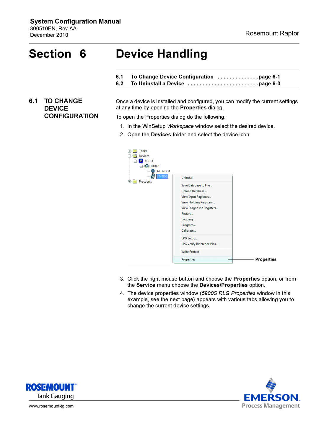 Emerson 300510EN configurationmanual Device Handling, To Change Device Configuration 