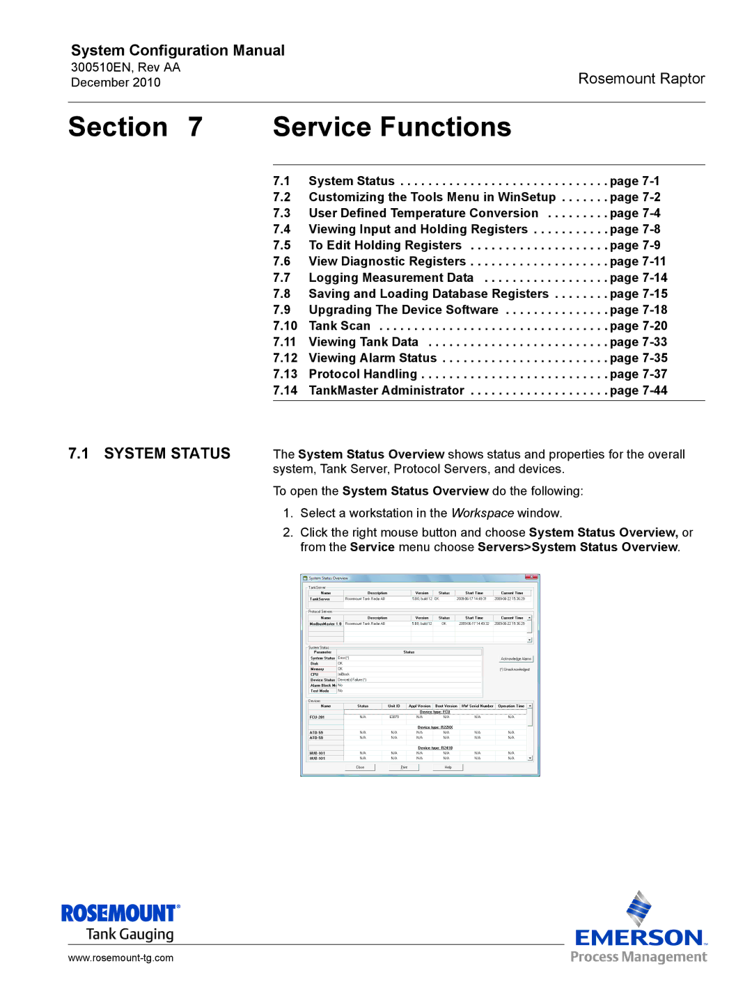 Emerson 300510EN configurationmanual System Status, Saving and Loading Database Registers 