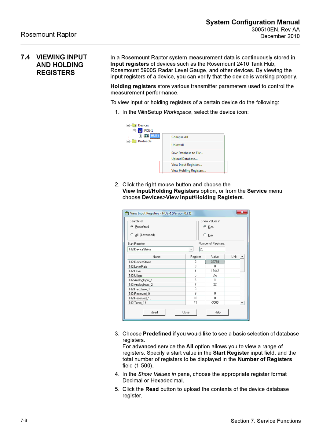 Emerson 300510EN configurationmanual Viewing Input and Holding Registers 