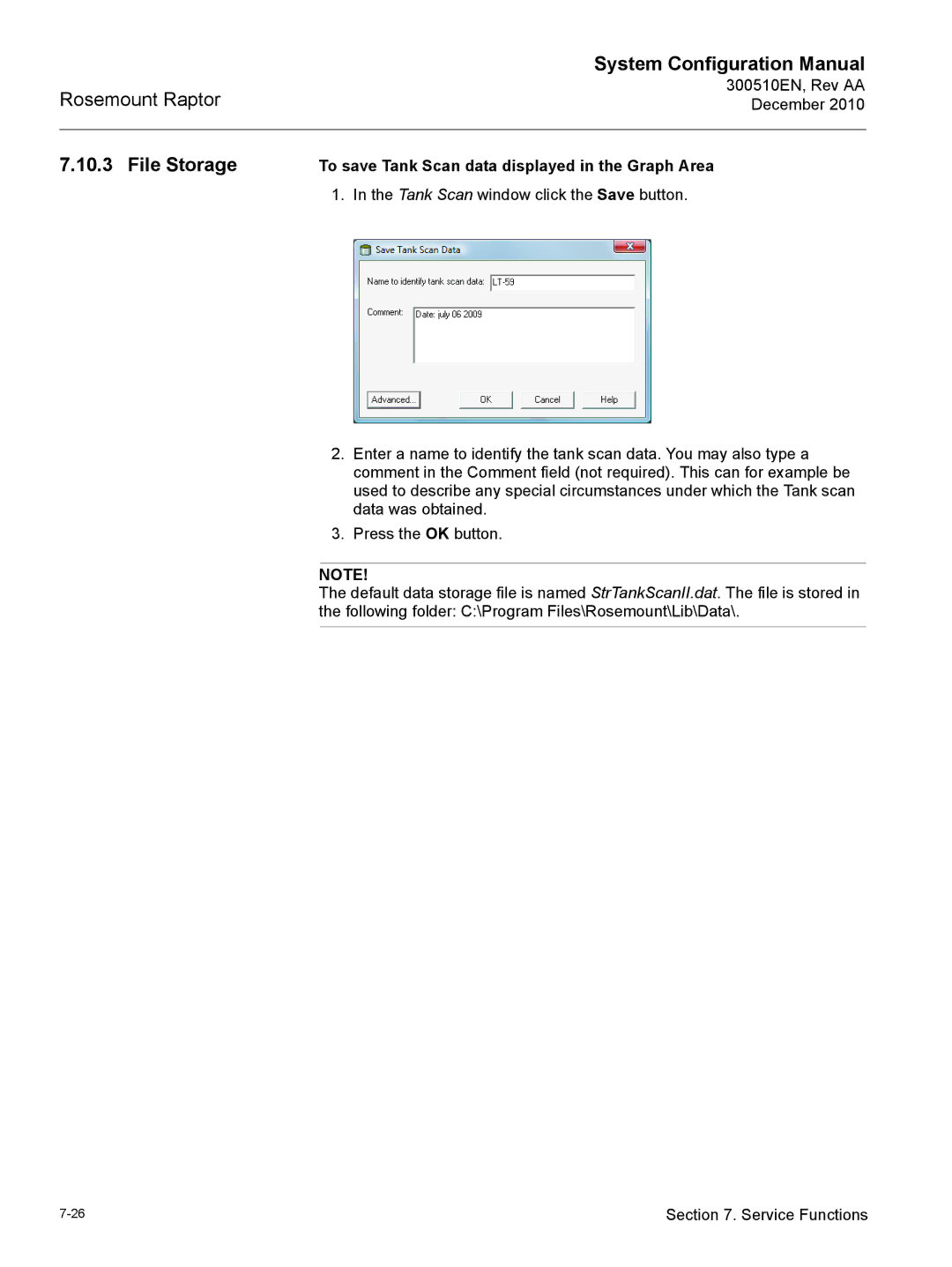 Emerson 300510EN configurationmanual File Storage, To save Tank Scan data displayed in the Graph Area 