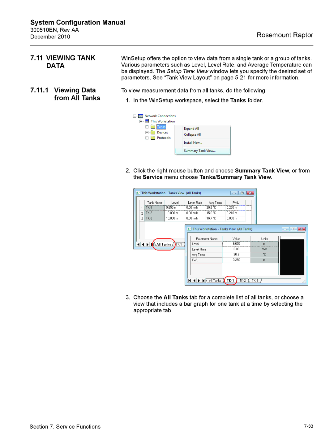 Emerson 300510EN configurationmanual Viewing Tank Data, Viewing Data from All Tanks 