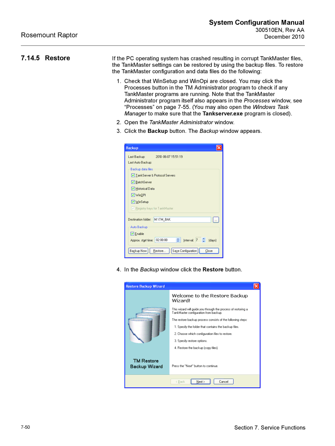 Emerson 300510EN configurationmanual Restore, Open the TankMaster Administrator window 