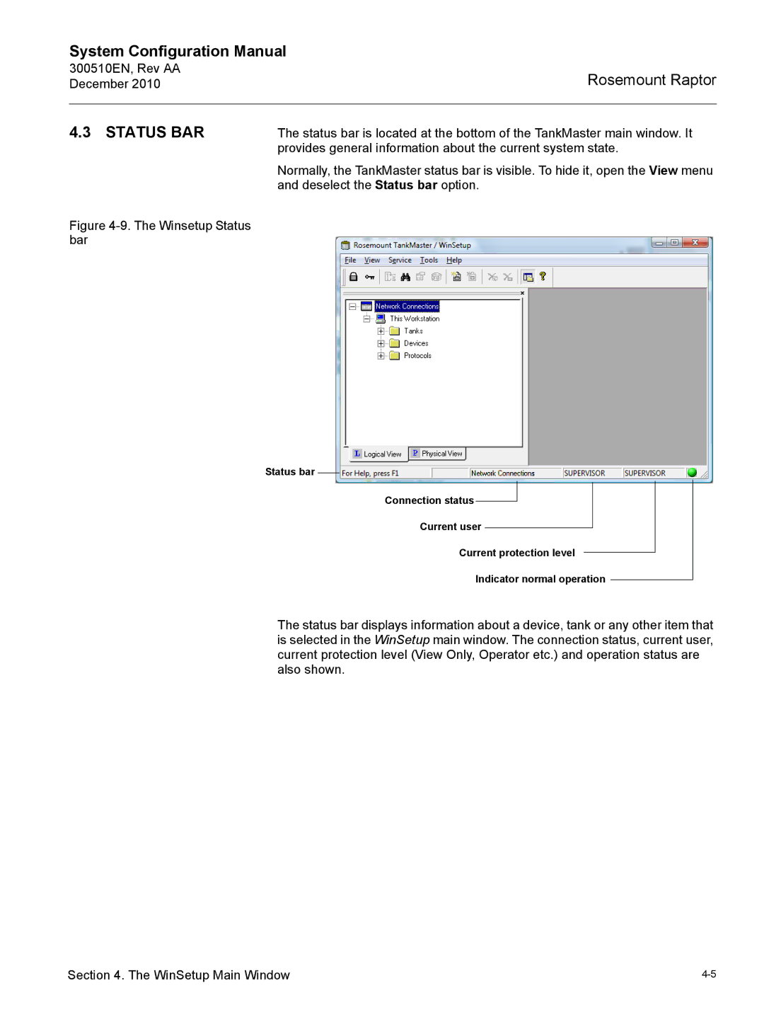 Emerson 300510EN configurationmanual Status BAR, Deselect the Status bar option 