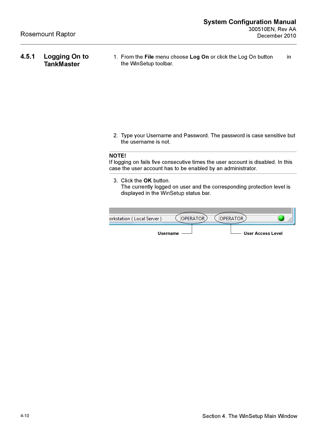 Emerson 300510EN configurationmanual Logging On to TankMaster 