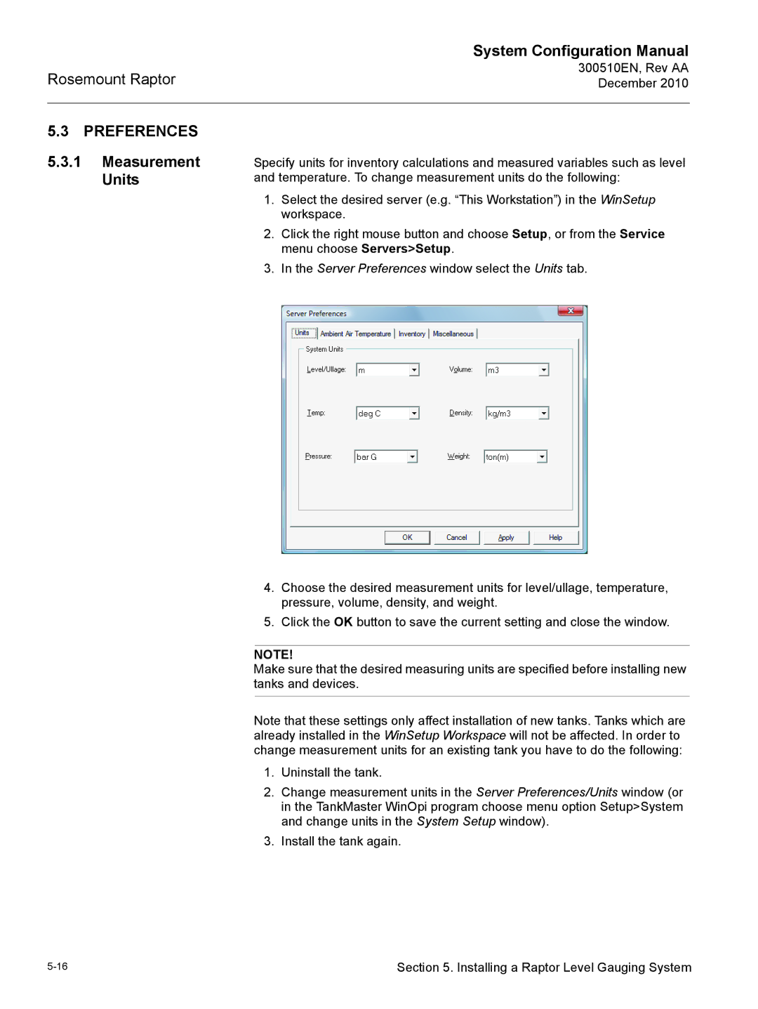 Emerson 300510EN configurationmanual Preferences, Measurement Units 