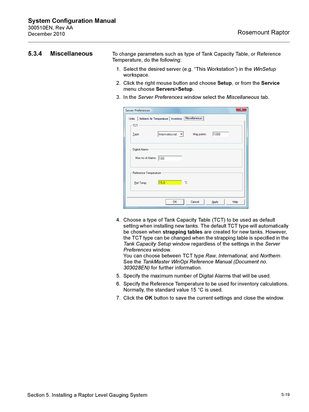 Emerson 300510EN configurationmanual Server Preferences window select the Miscellaneous tab 