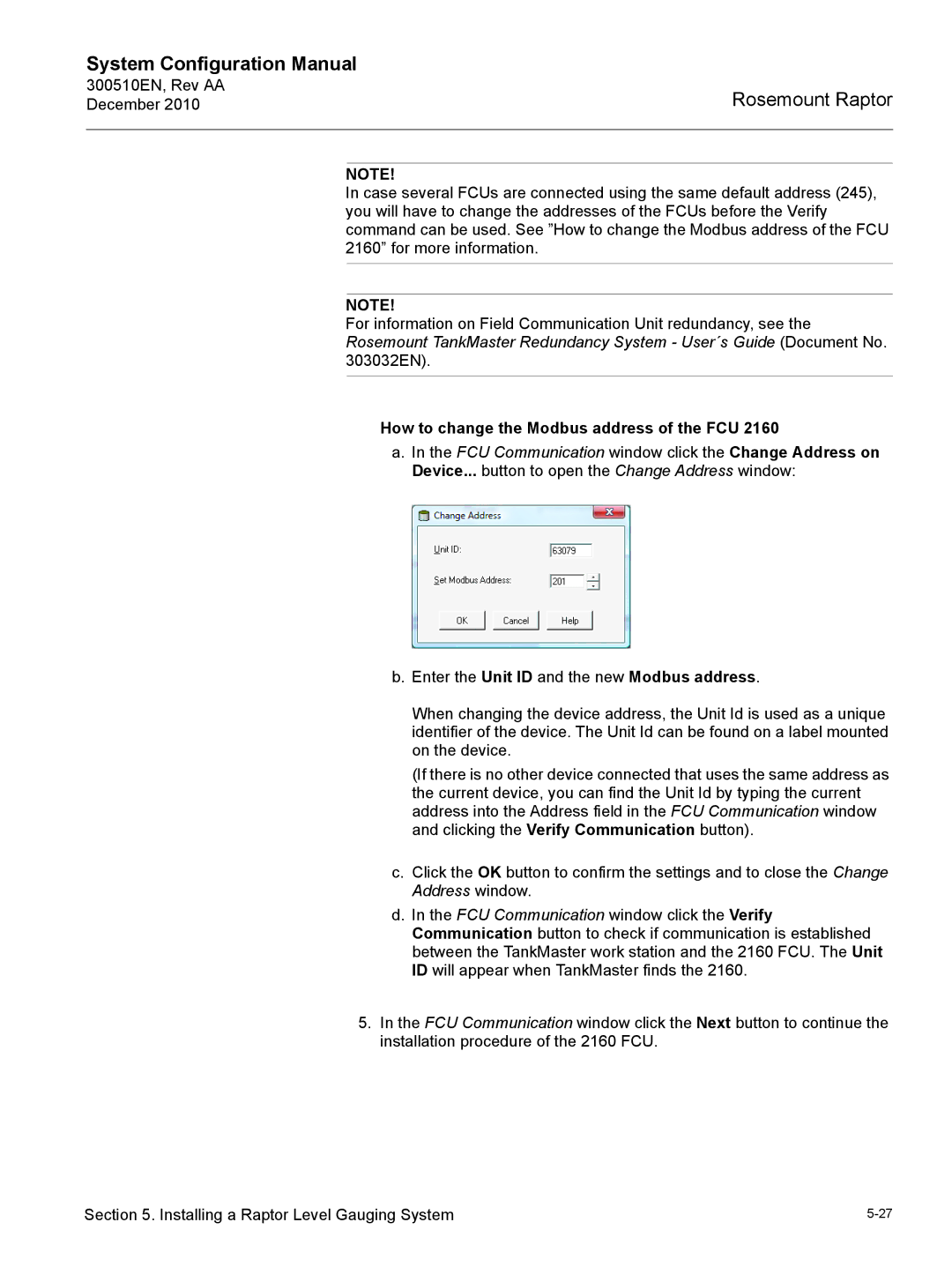 Emerson 300510EN configurationmanual How to change the Modbus address of the FCU 