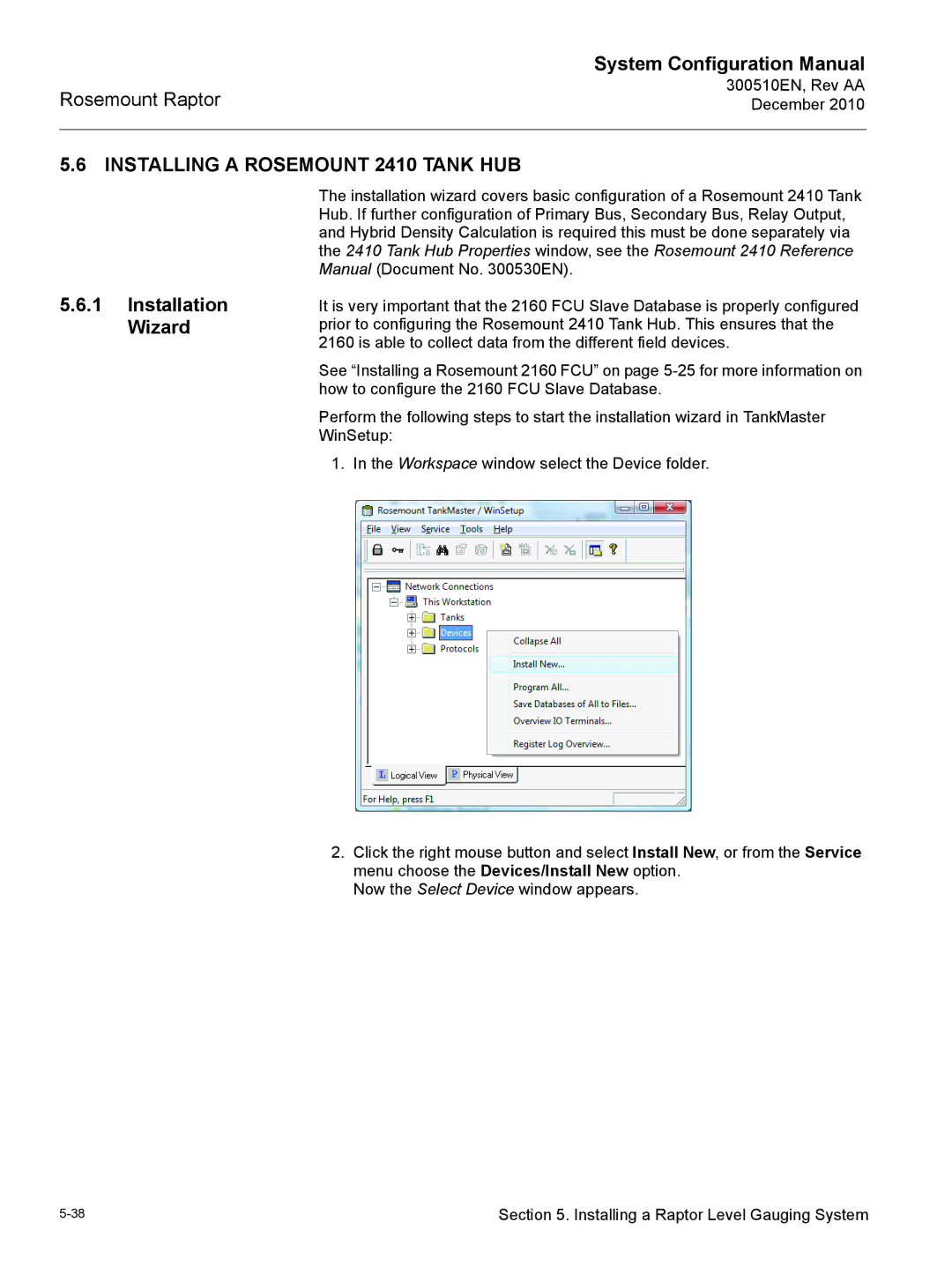 Emerson 300510EN configurationmanual Installing a Rosemount 2410 Tank HUB, Installation Wizard 