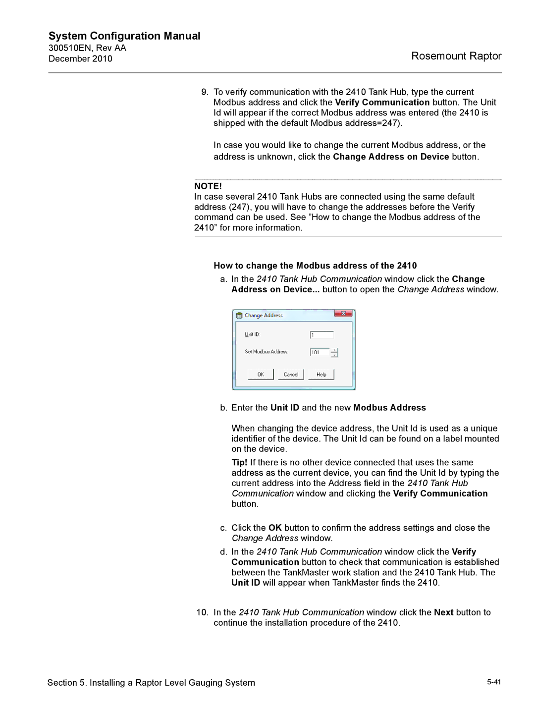 Emerson 300510EN configurationmanual How to change the Modbus address 