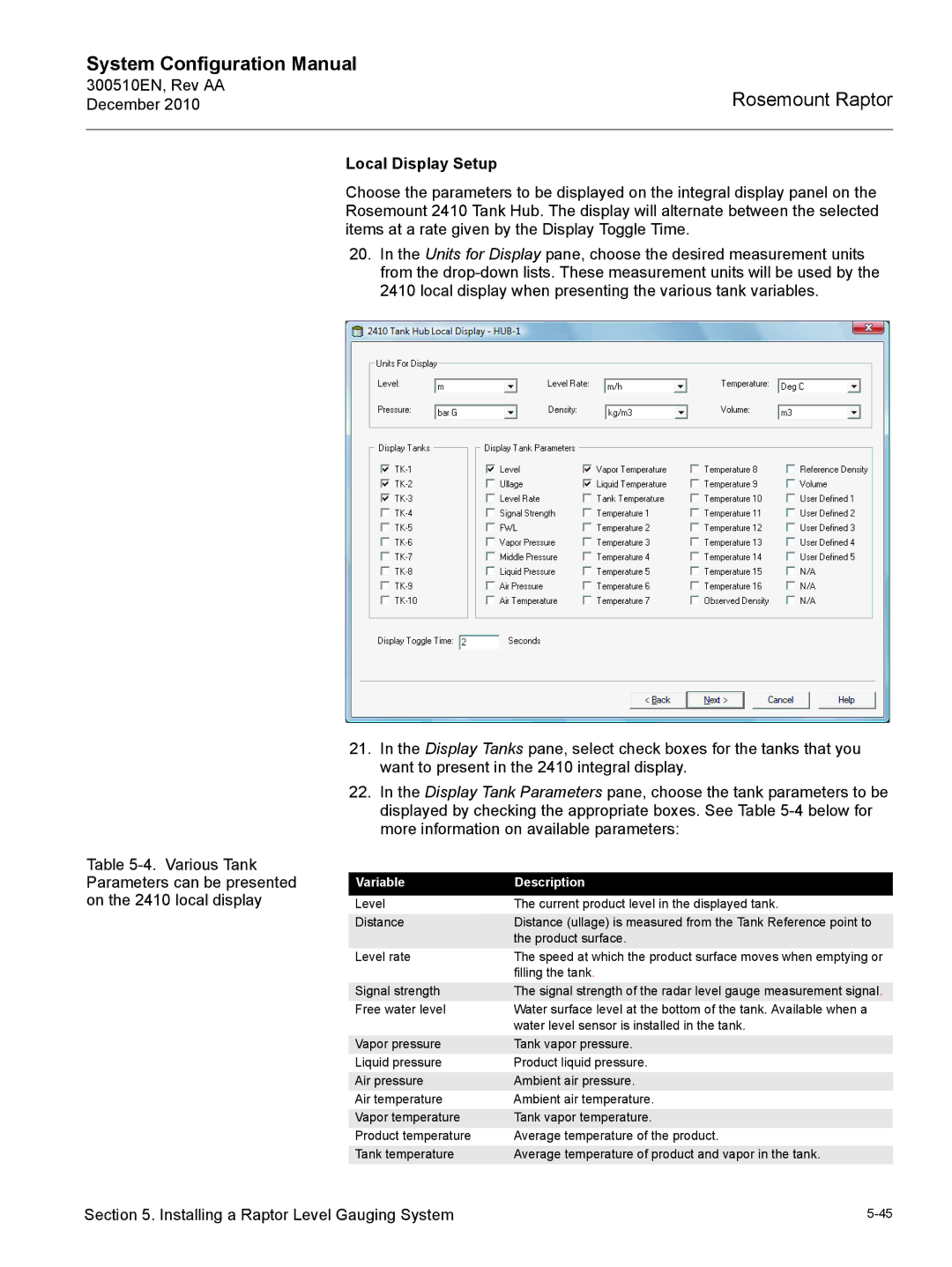 Emerson 300510EN configurationmanual Local Display Setup, Variable Description 