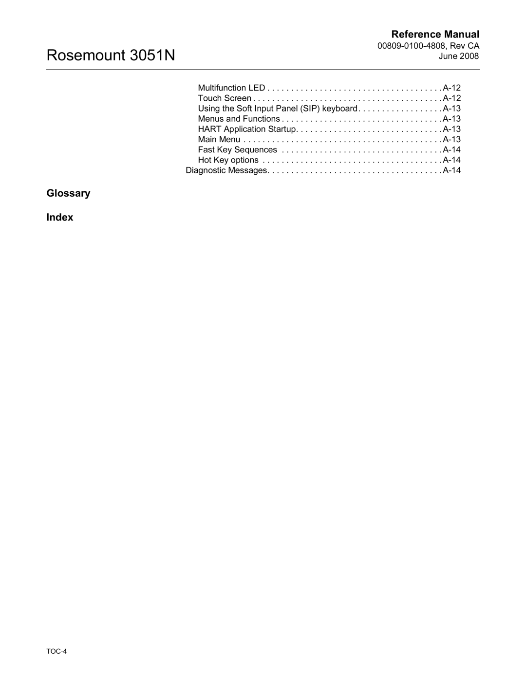 Emerson 3051N manual Glossary Index 