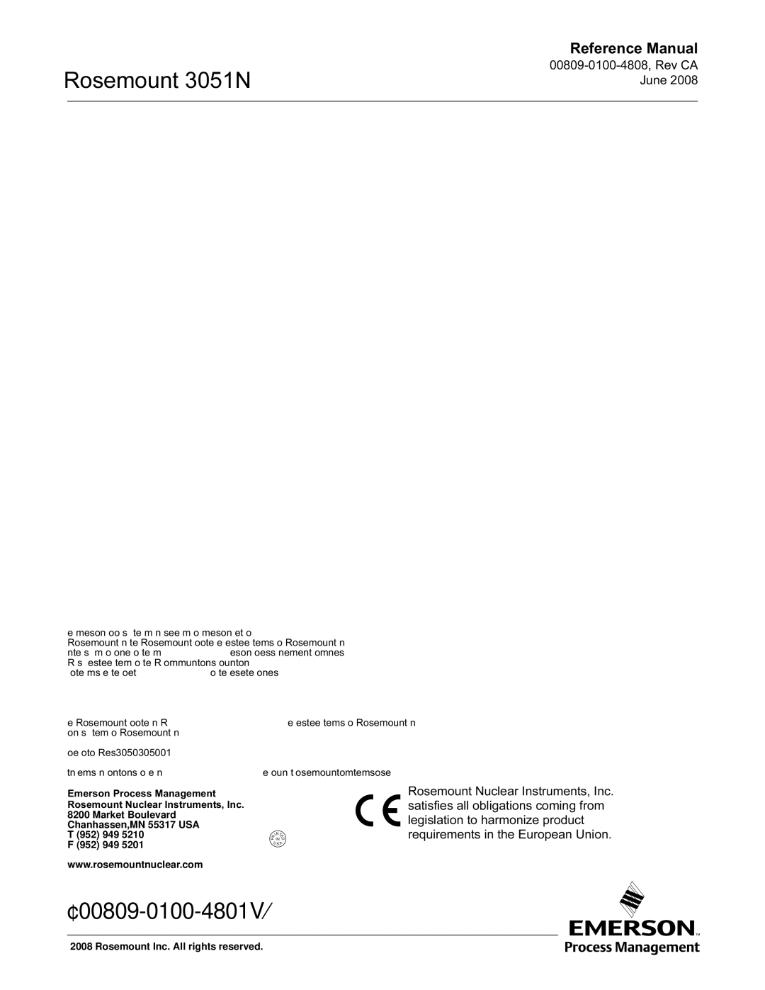 Emerson 3051N manual ¢00809-0100-4801V¤ 