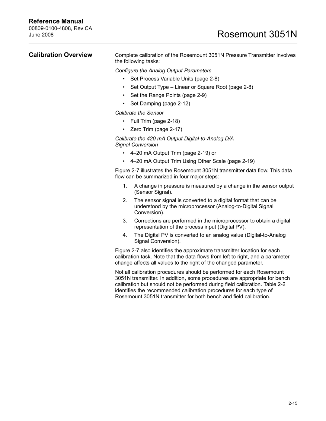 Emerson 3051N manual Calibration Overview, Configure the Analog Output Parameters 