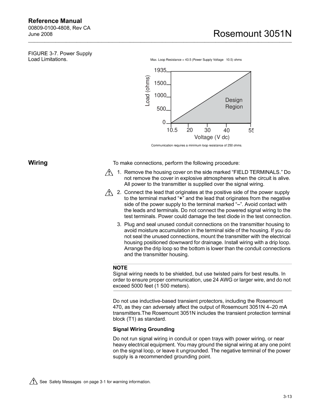 Emerson 3051N manual Wiring, Power Supply Load Limitations 