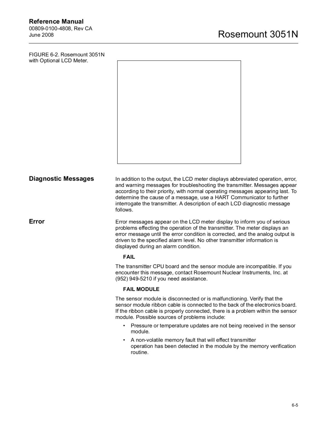 Emerson 3051N manual Diagnostic Messages, Error 