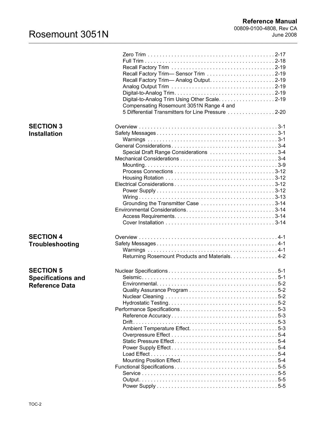 Emerson 3051N manual Installation, Troubleshooting, Specifications Reference Data 