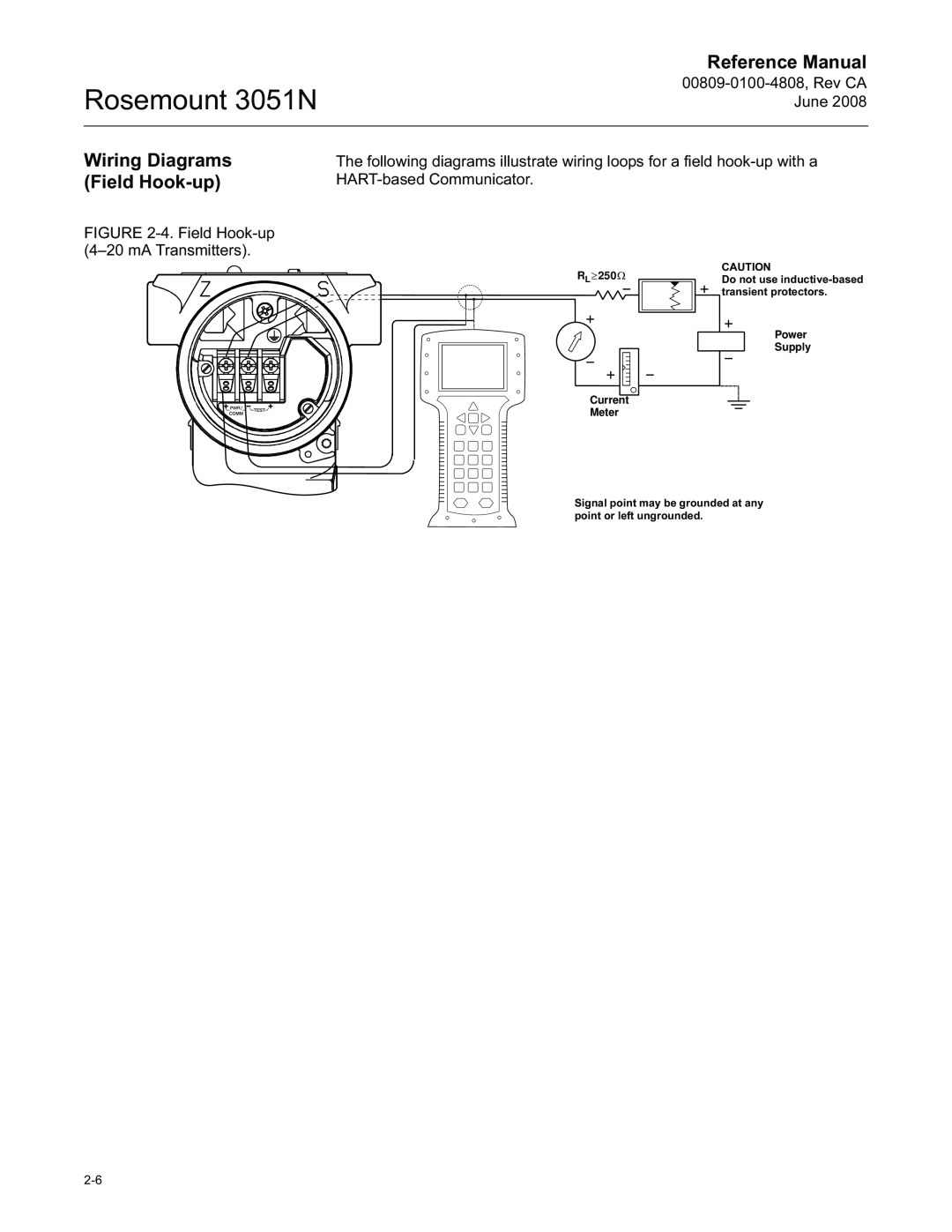 Emerson manual Wiring Diagrams Field Hook-up, Rosemount 3051N, Reference Manual, 00809-0100-4808,Rev CA June 
