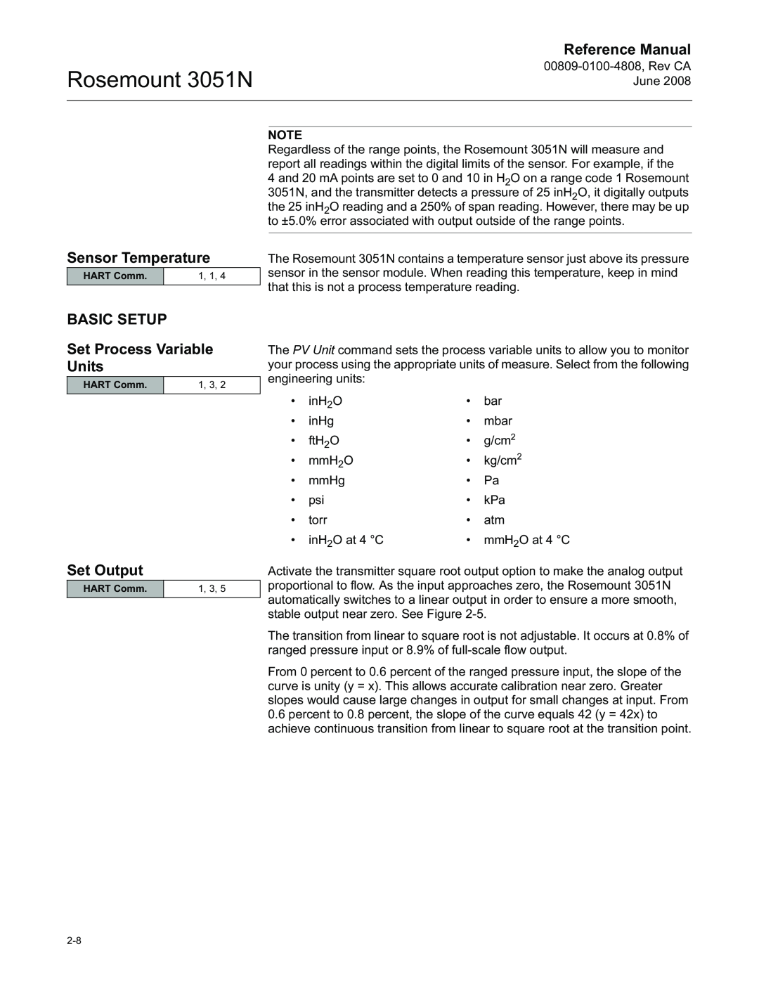 Emerson manual Sensor Temperature, BASIC SETUP Set Process Variable Units, Set Output, Rosemount 3051N, Reference Manual 