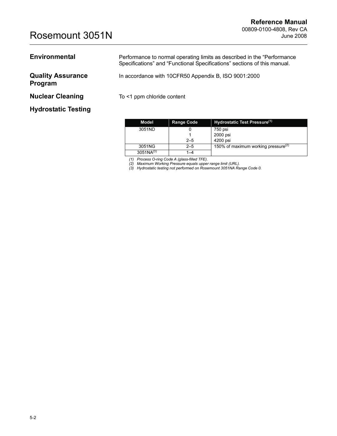 Emerson manual Environmental Quality Assurance Program, Nuclear Cleaning Hydrostatic Testing, Rosemount 3051N 
