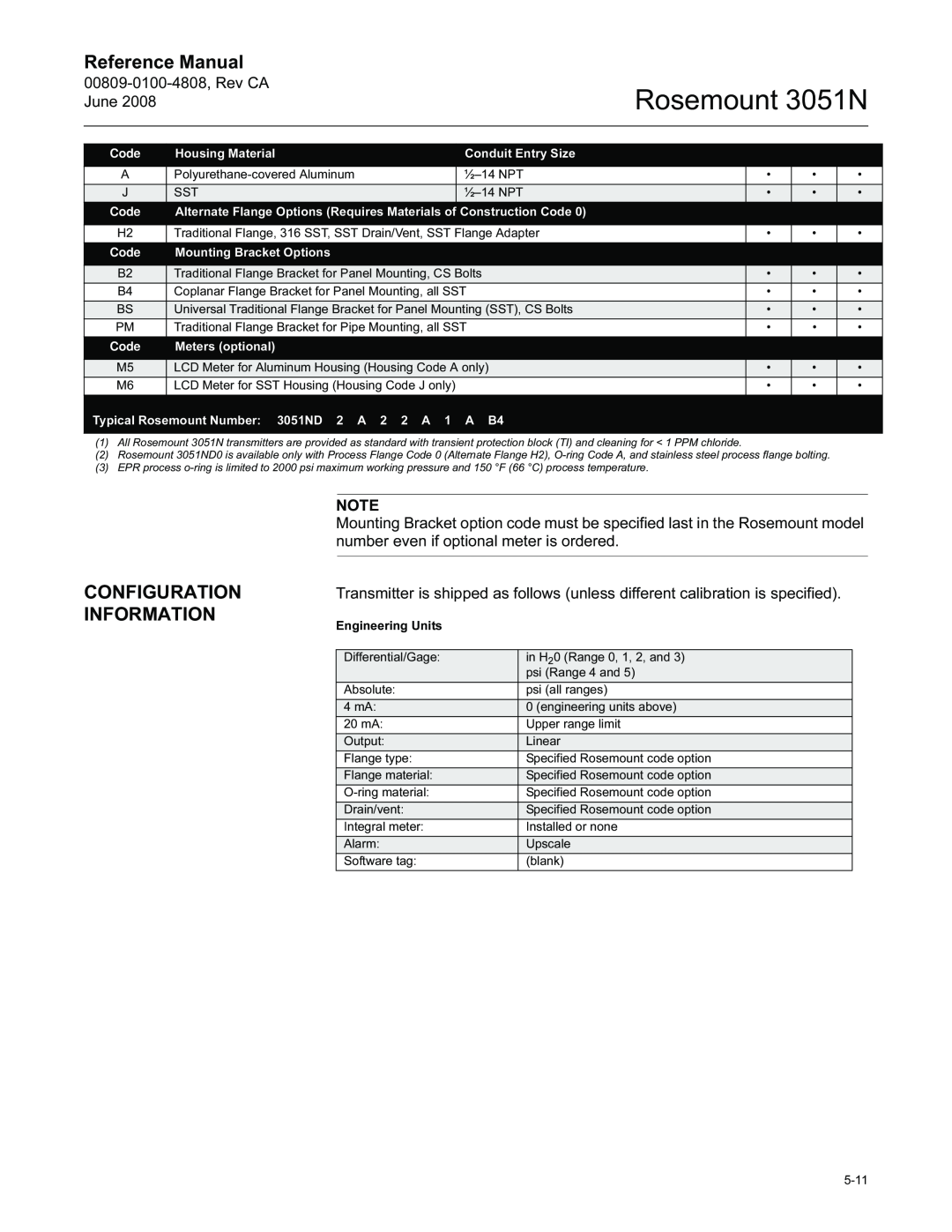 Emerson manual Configuration Information, Rosemount 3051N, Reference Manual 