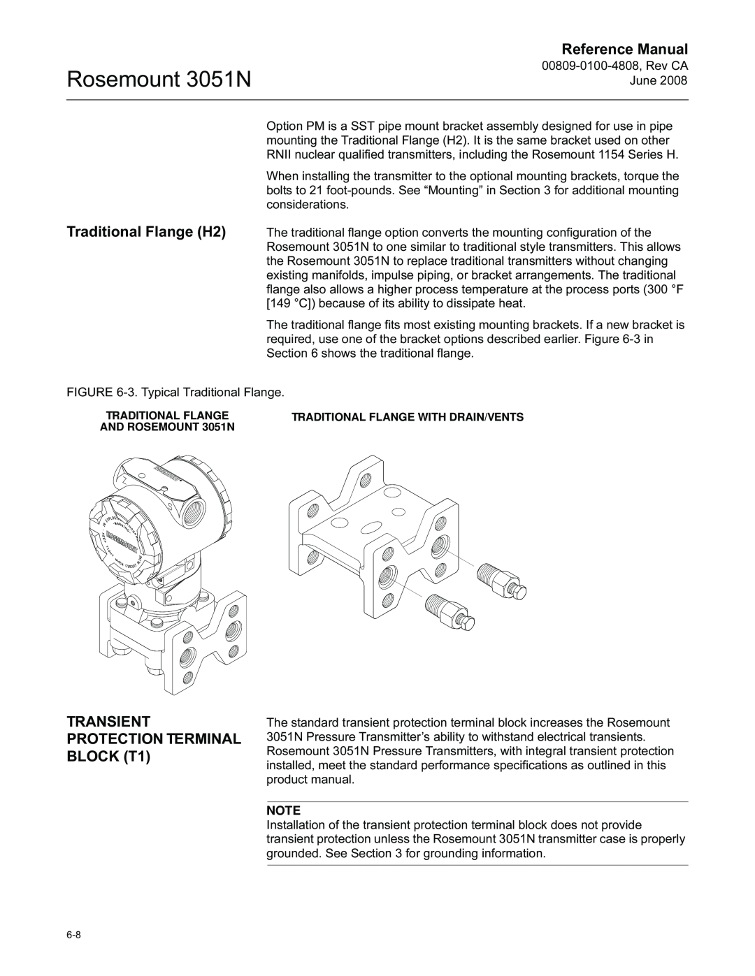 Emerson manual Traditional Flange H2, TRANSIENT PROTECTION TERMINAL BLOCK T1, Rosemount 3051N, Reference Manual 