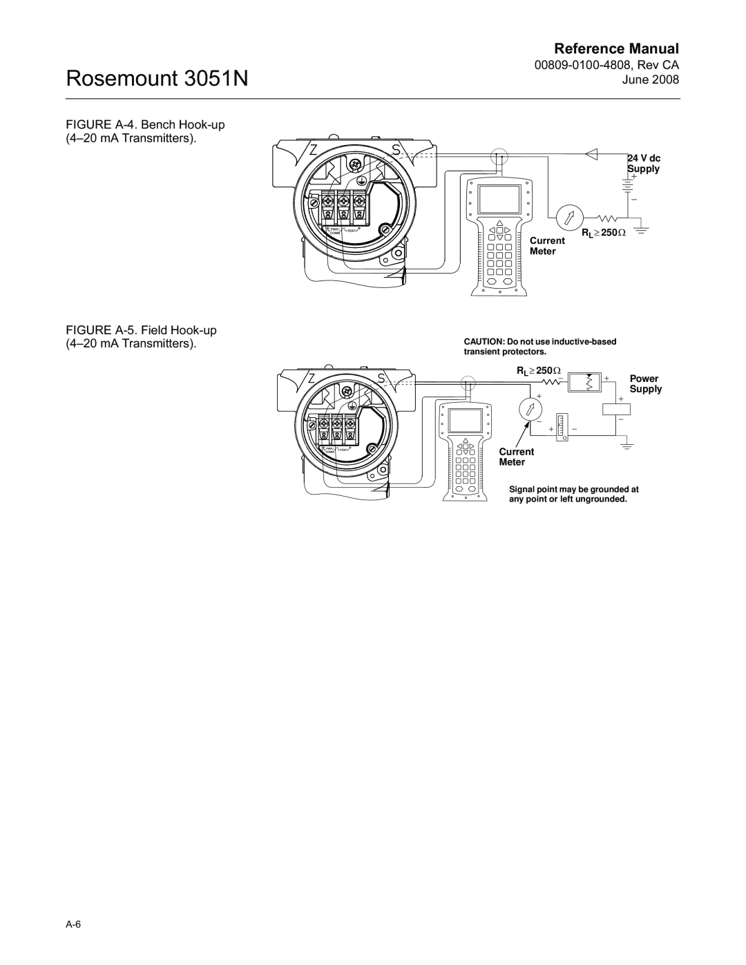 Emerson Rosemount 3051N, Reference Manual, 00809-0100-4808,Rev CA June, FIGURE A-4.Bench Hook-up 4–20mA Transmitters 