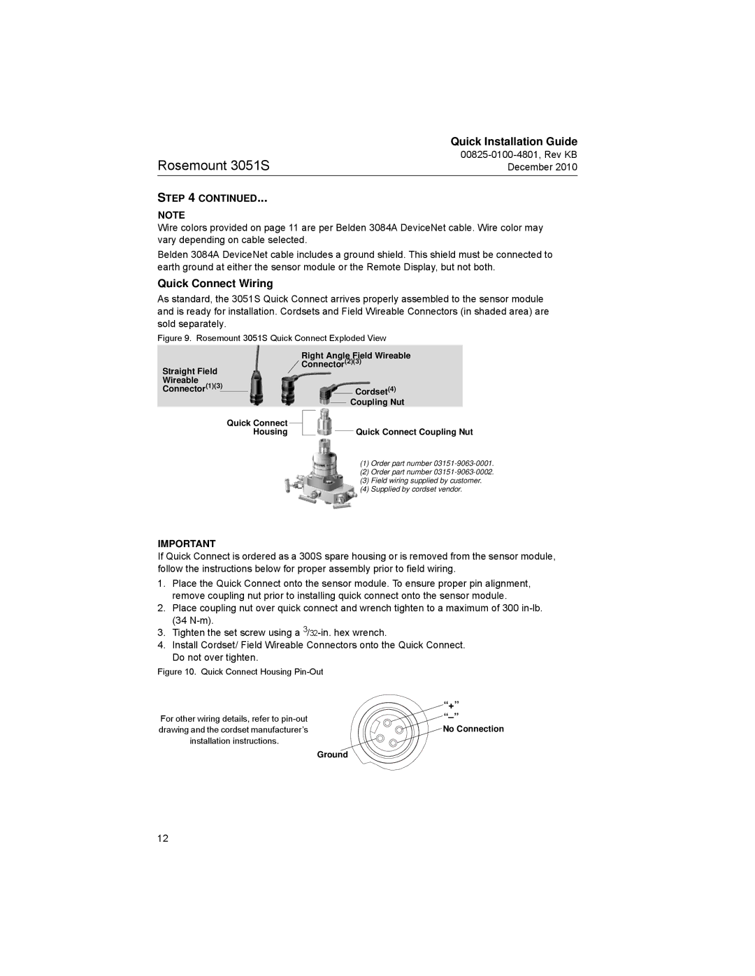 Emerson 3051SF manual Quick Connect Wiring, Rosemount 3051S Quick Connect Exploded View 