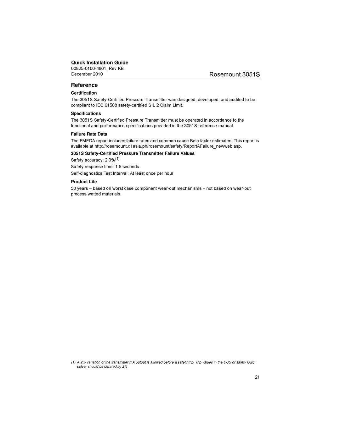 Emerson 3051SF manual Reference 