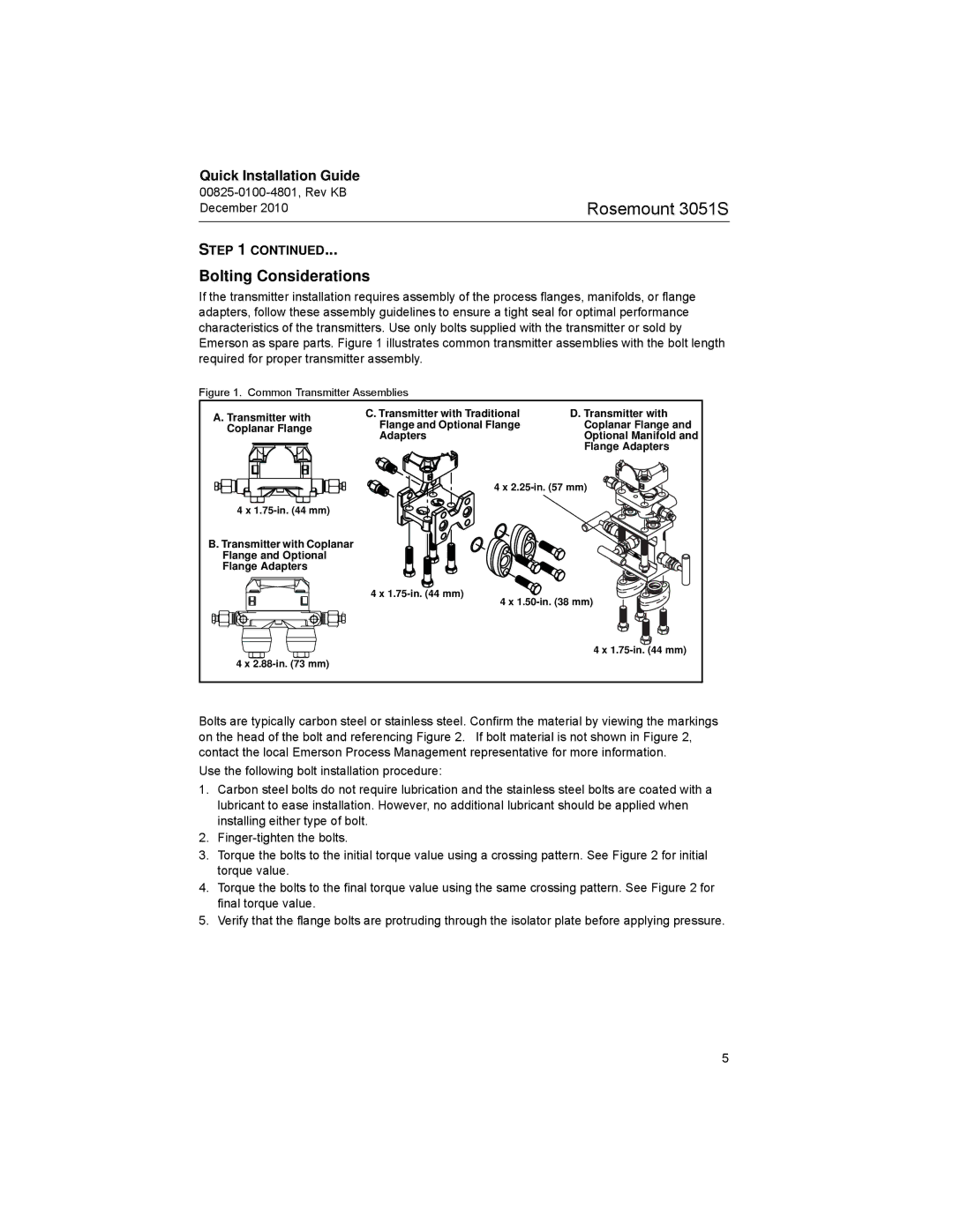 Emerson 3051SF manual Bolting Considerations, Common Transmitter Assemblies 